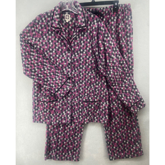 Anne Klein Other - Anne Klein Pajamas Women’s Sz XL Black Pink Long Sleeve Pants Buttondown